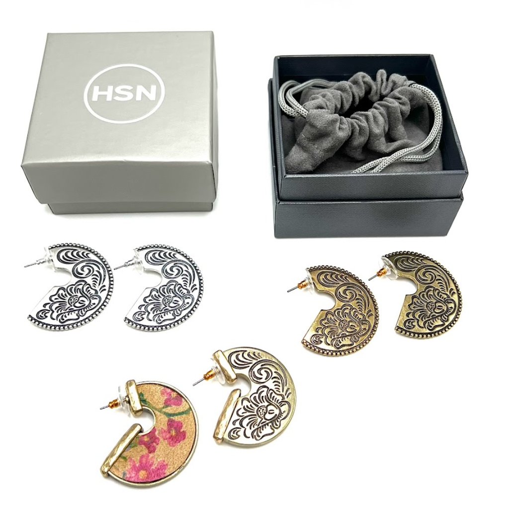 Patricia Nash Assorted Flat-Etched Goldtone Silvertone Hoop Earrings Set Of 3 28$